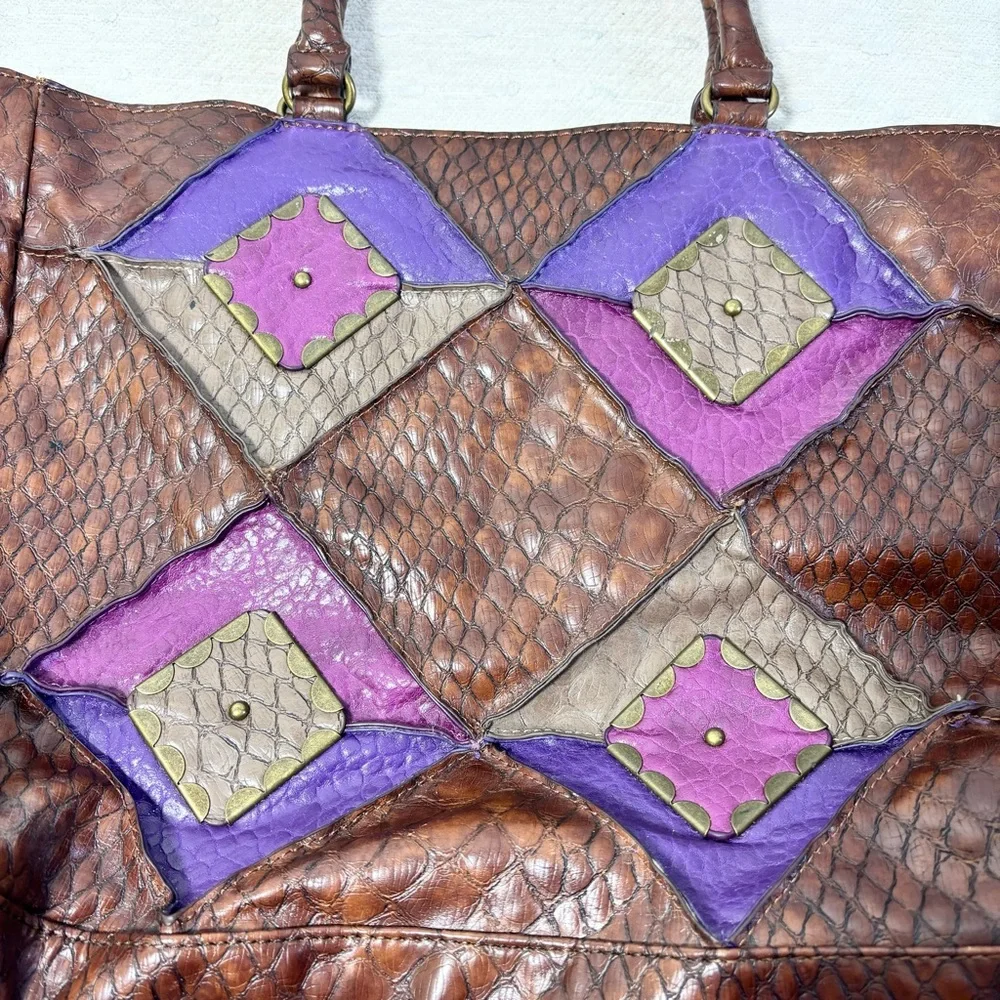 Jessica Simpson Vintage Leather Retro Y2K Brown & Purple Bag, Shoulder Bag - Picture 13 of 16